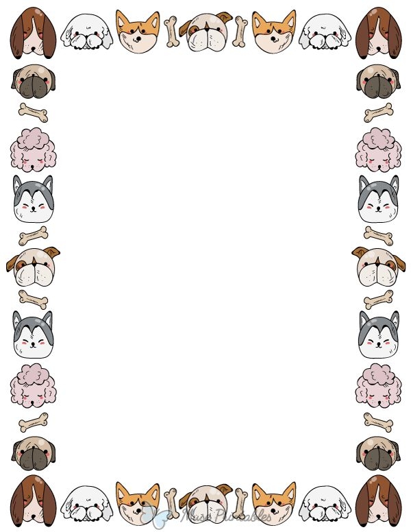 Printable Kawaii Dog Page Border Dog Template Dog Frames Dog Words