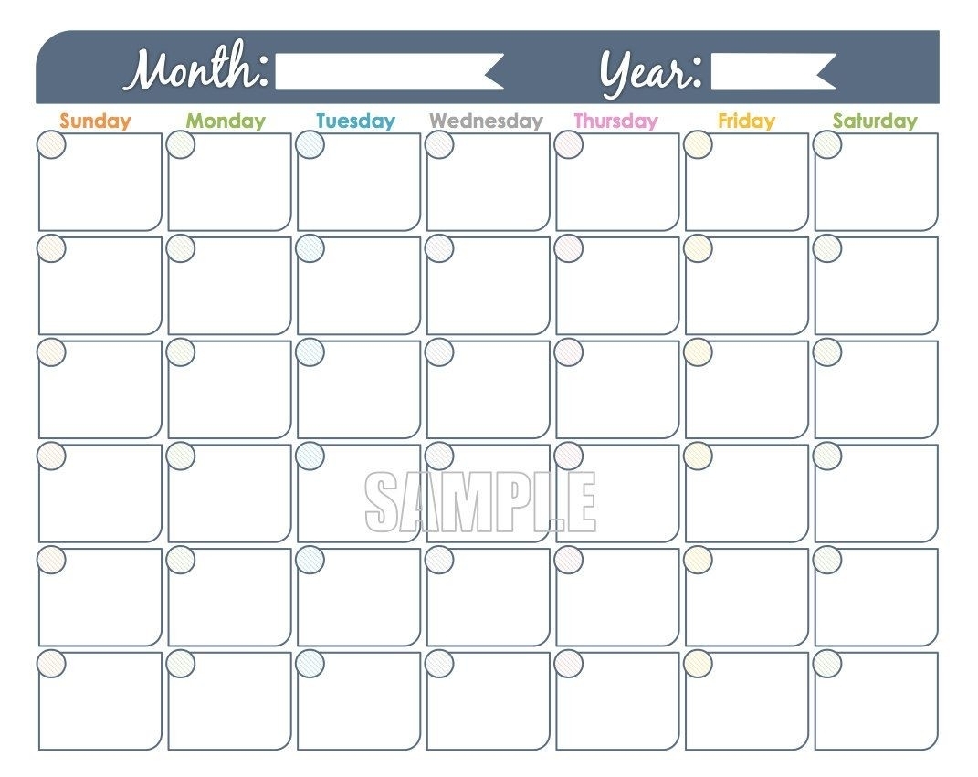 Blank Printable Monthly Calendar For Kid