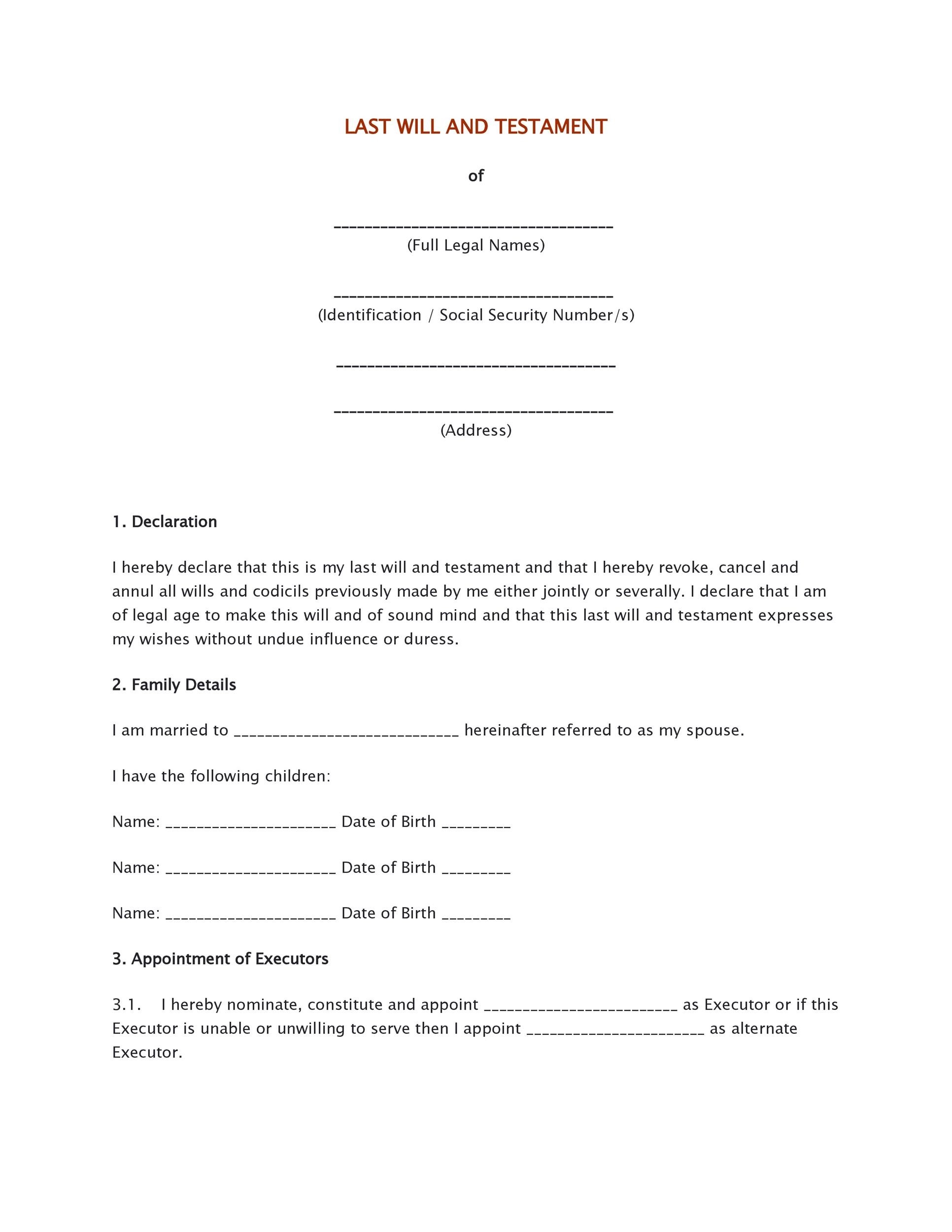 Printable Last Will And Testament Forms Printable Last Will And Testament Forms
