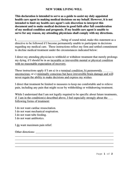 Free Blank Printable Will Form Ny