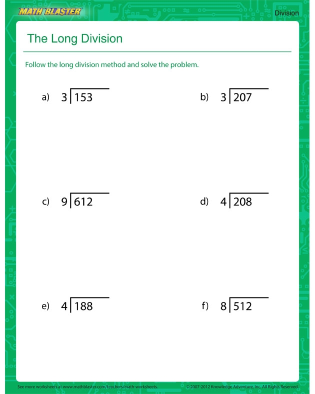 Printable Blank Worksheet For Long Division