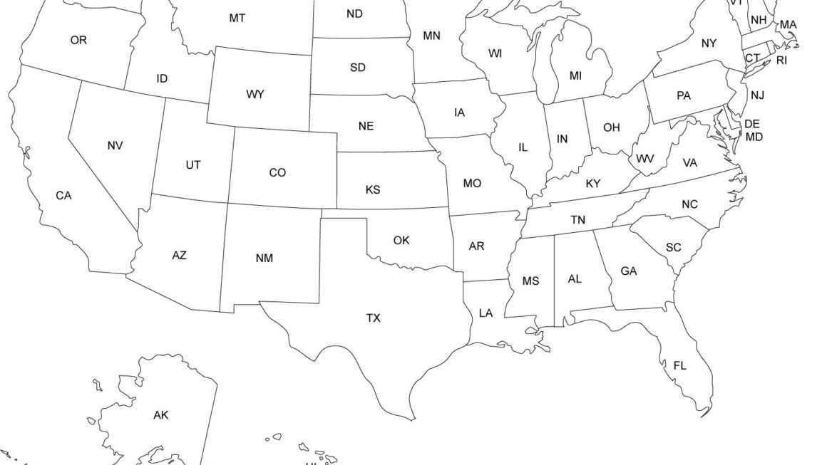 Printable Map Of The Usa With State Names