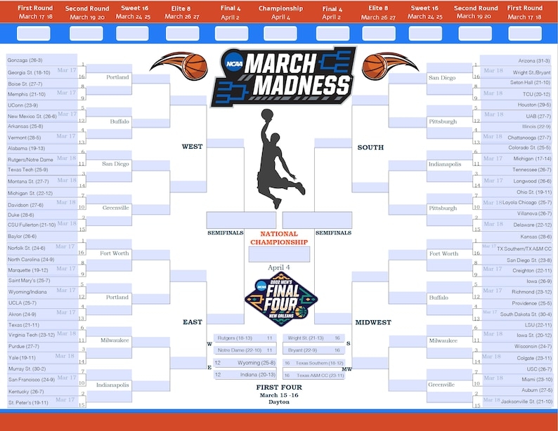 Printable Mascot Bracket 2024 Saba Willyt
