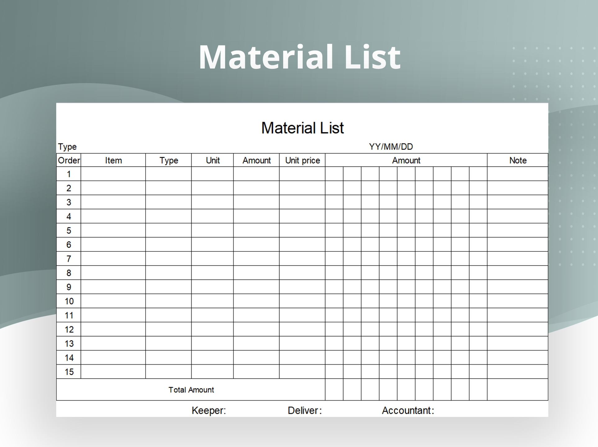 Printable Material List Template Printable Material List Template