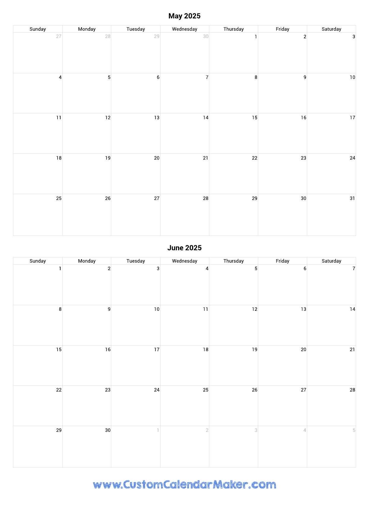 Printable May And June 2025 Calendar Sophia Samuel