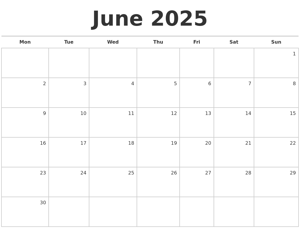 Printable Blank Calendar May And June 2025