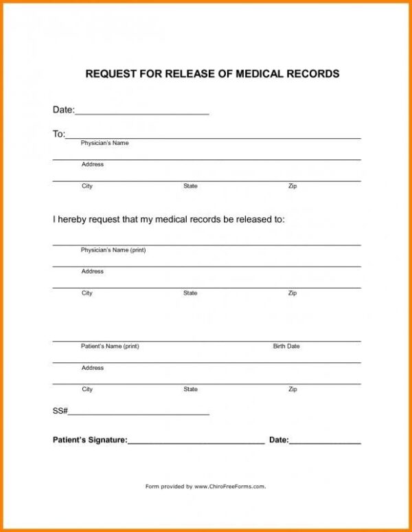 Free Printable Blank Medical Records Release Form