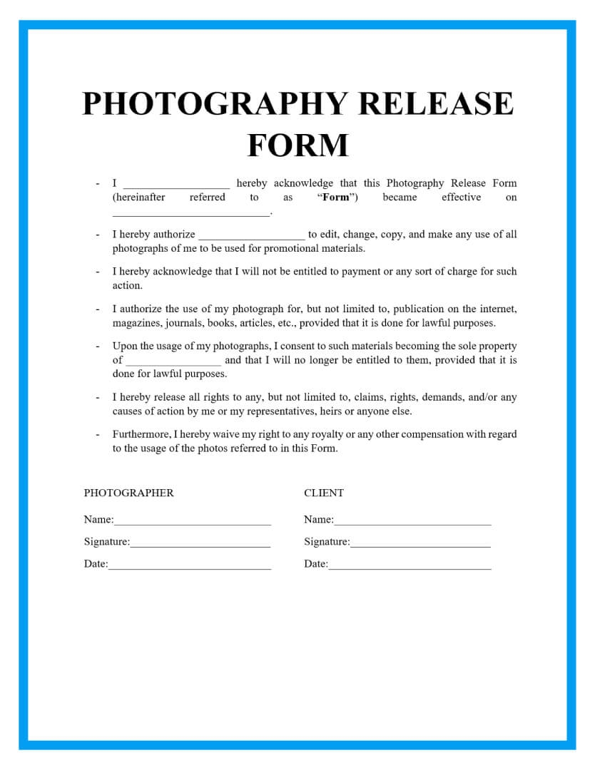 Free Printable Blank Photo Print Release Form Free Printable Blank Photo Print Release Form