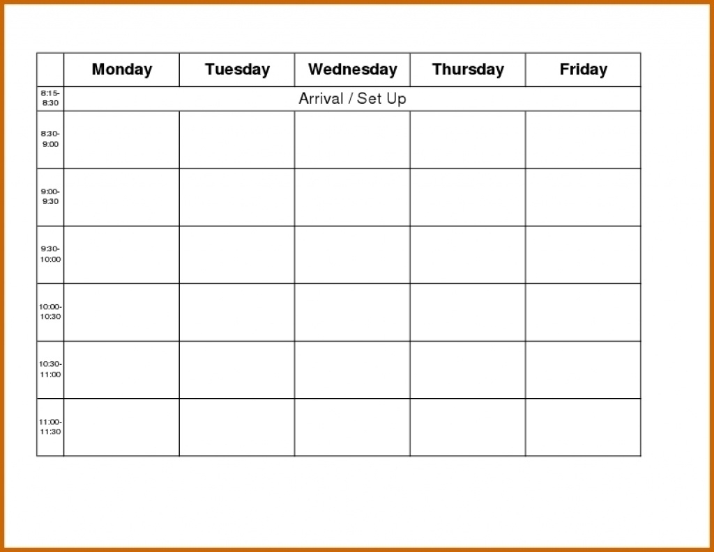Printable Monday Through Friday Calendar