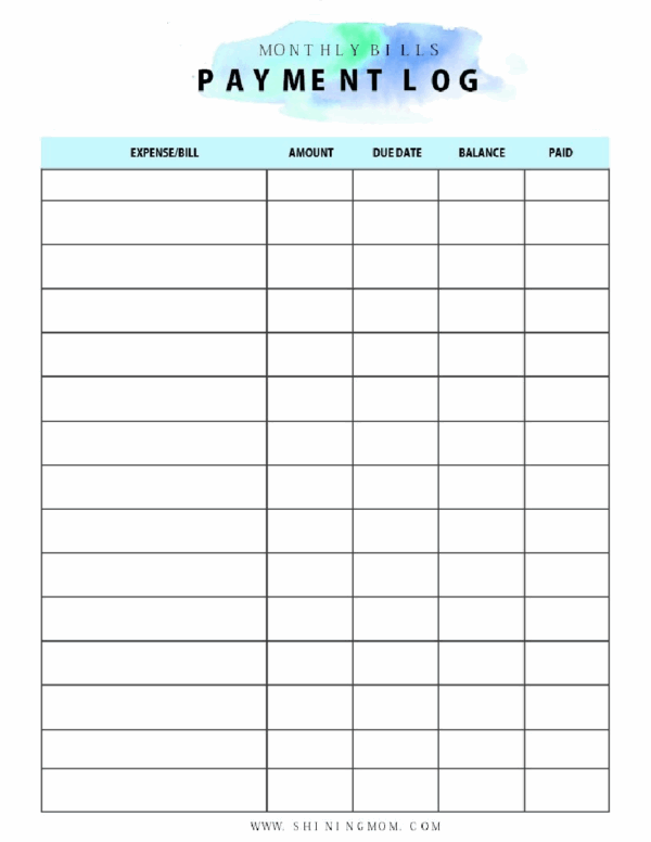Free Printable Blank Bills Due Template