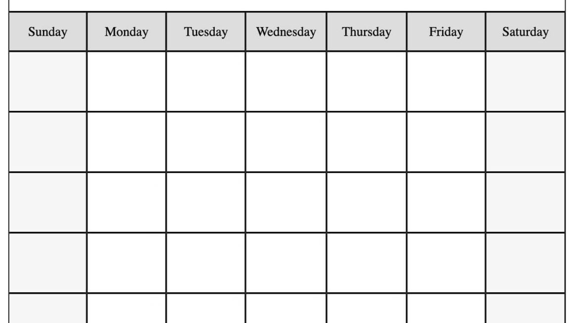 Printable Monthly Blank Calendar Template Printable Templates