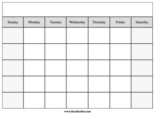 High Resolution Printable Month Blank Calendar