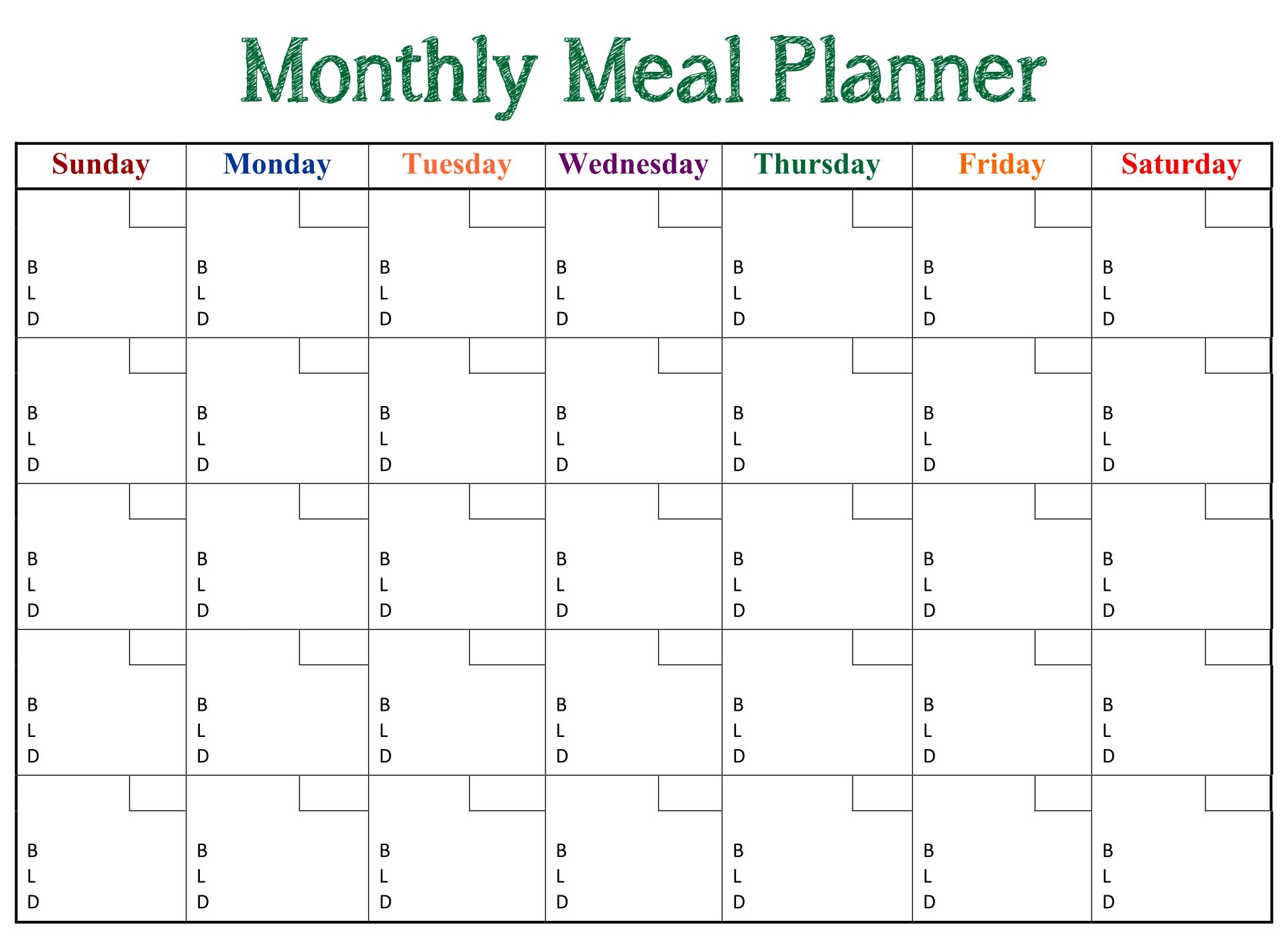 Printable Monthly Meal Plan
