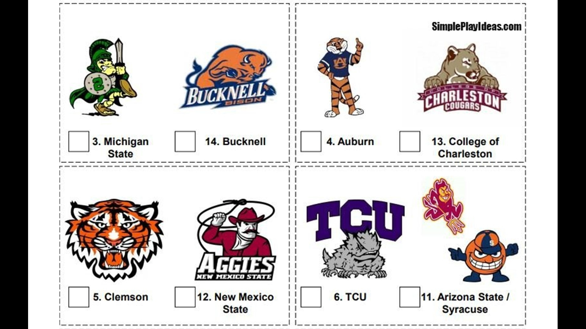 Ncaa Bracket Blank Printable By Mascot