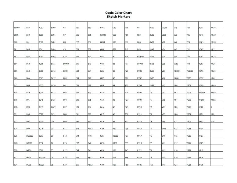 Printable Ohuhu Marker Color Chart Blank Printable And Enjoyable Learning