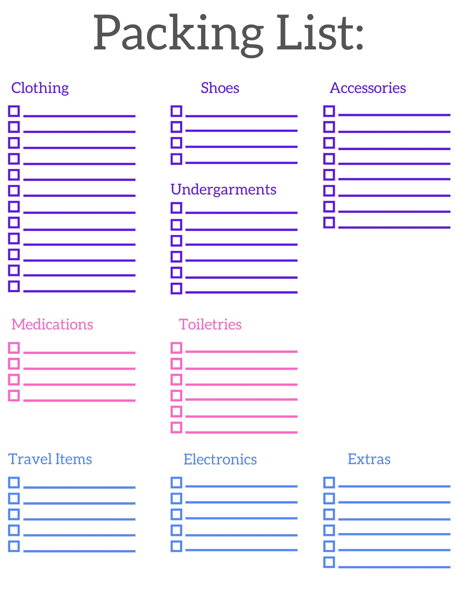 Printable Packing Checklist blank Vacation Packing List Printable Printable Packing Checklist blank Vacation Packing List Printable