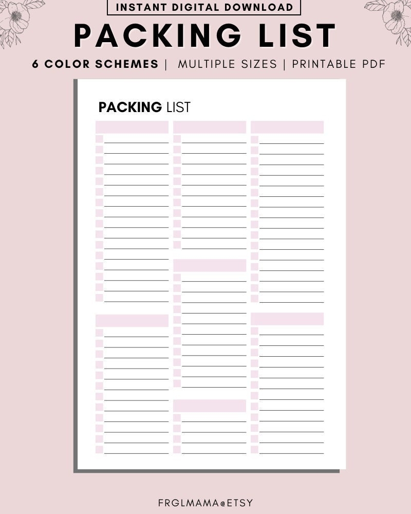 Printable Packing Checklist Blank Vacation Packing List Printable Printable Packing Checklist Blank Vacation Packing List Printable