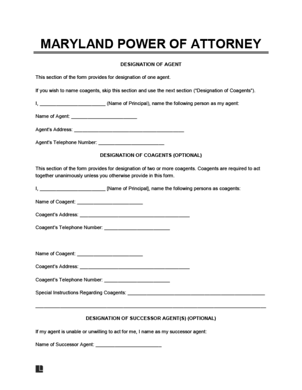 Printable Blank Free Power Of Attorney Maryland