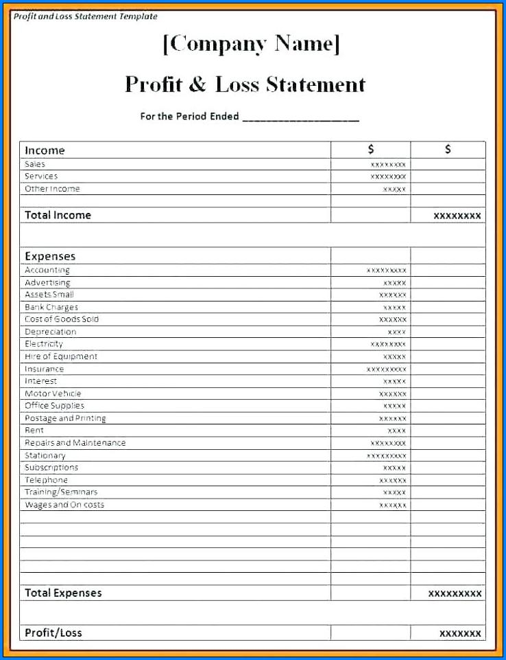 Printable Profit And Loss Form Printable Forms Free Online