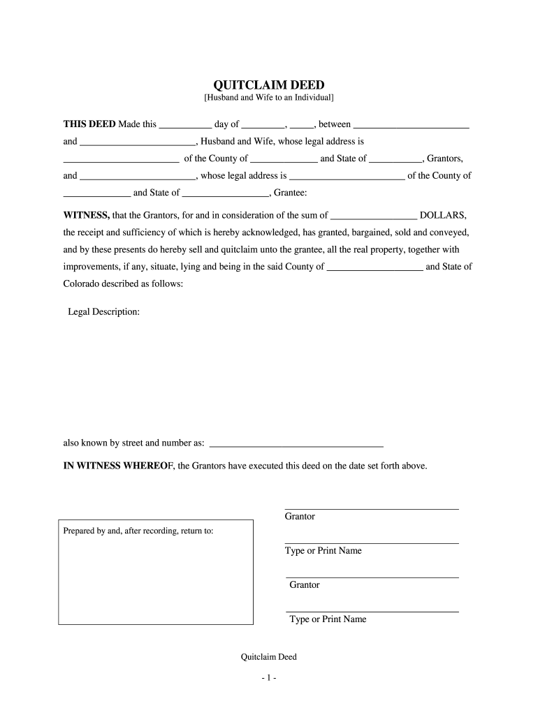 Printable Quit Claim Deed Colorado Printable Quit Claim Deed Colorado