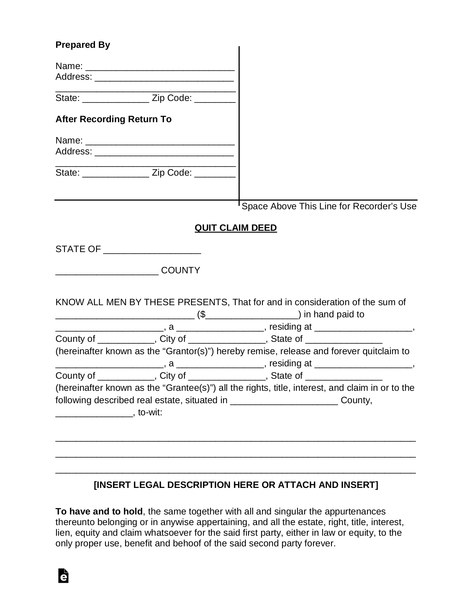 Printable Quit Claim Forms Printable Quit Claim Forms