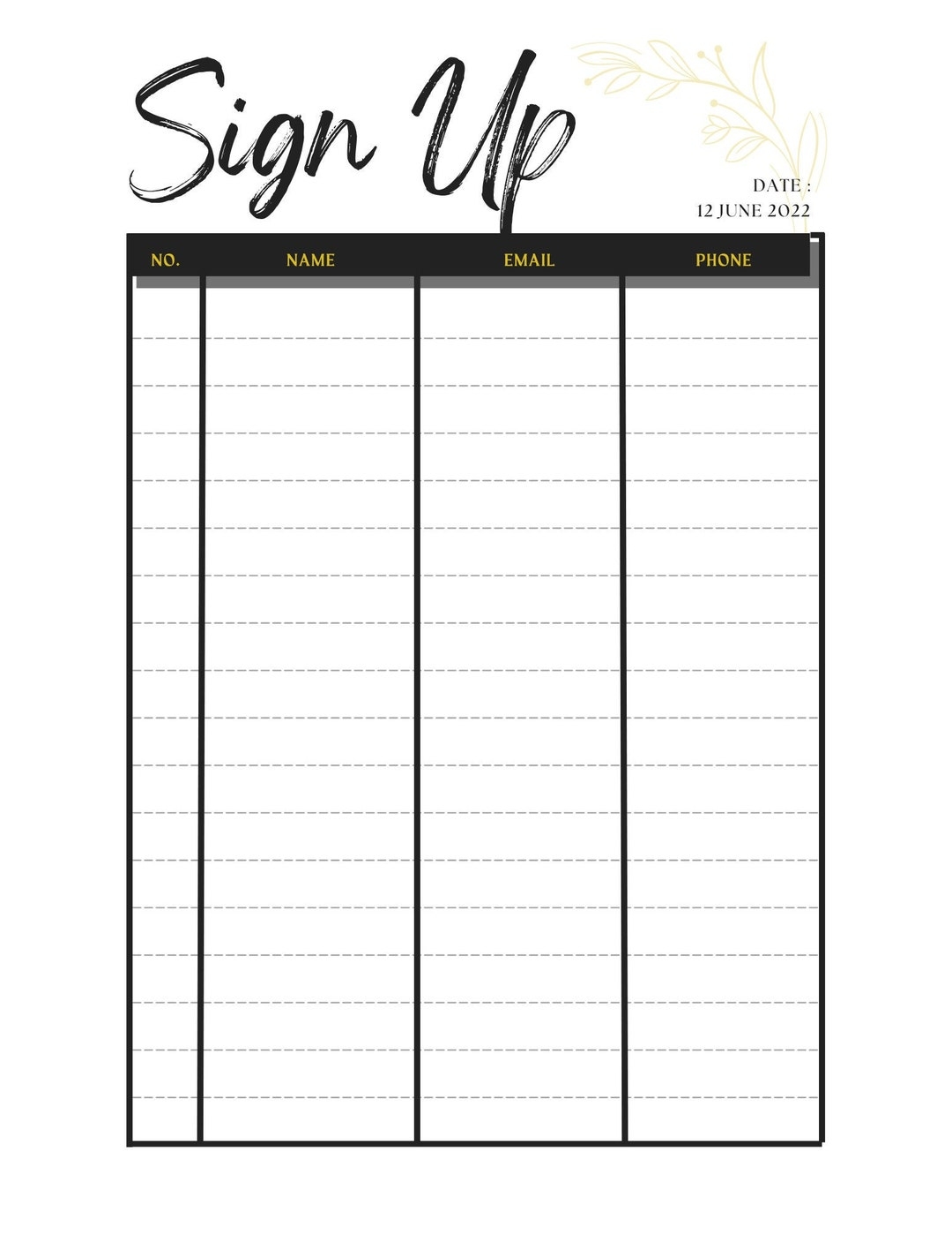 Blank Name Sign Up Sheet Printable Blank Name Sign Up Sheet Printable