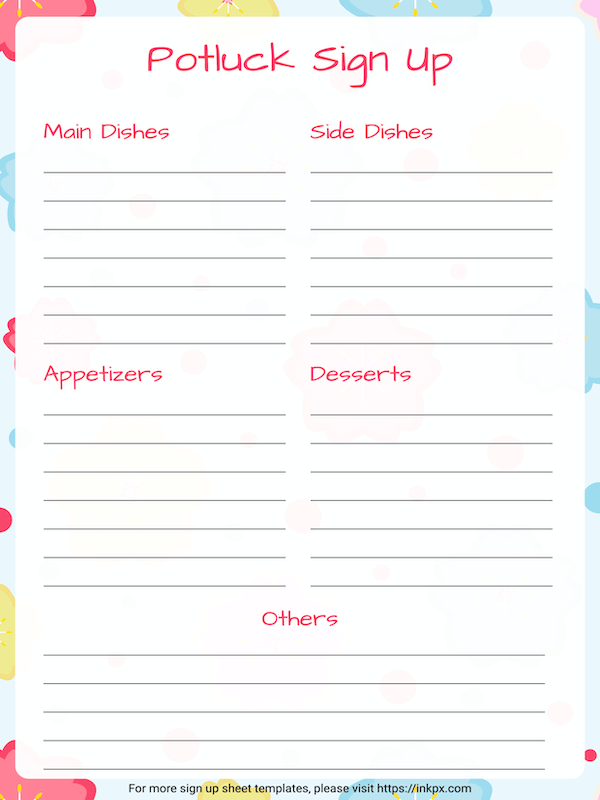 Printable Sign Up Sheet For Potluck Template Printable Free Templates Printable Sign Up Sheet For Potluck Template Printable Free Templates