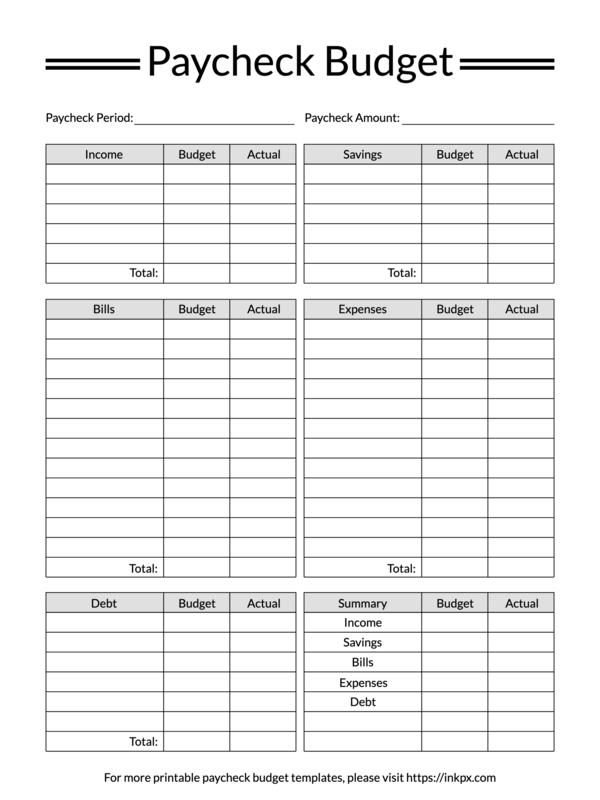 Printable Simple Table Style Paycheck Budget Template InkPx Printable Simple Table Style Paycheck Budget Template InkPx
