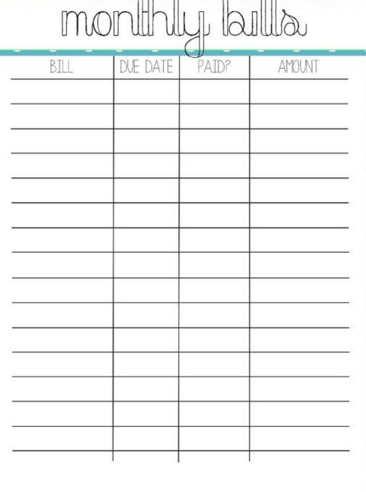 Printable Spreadsheet For Monthly Bills