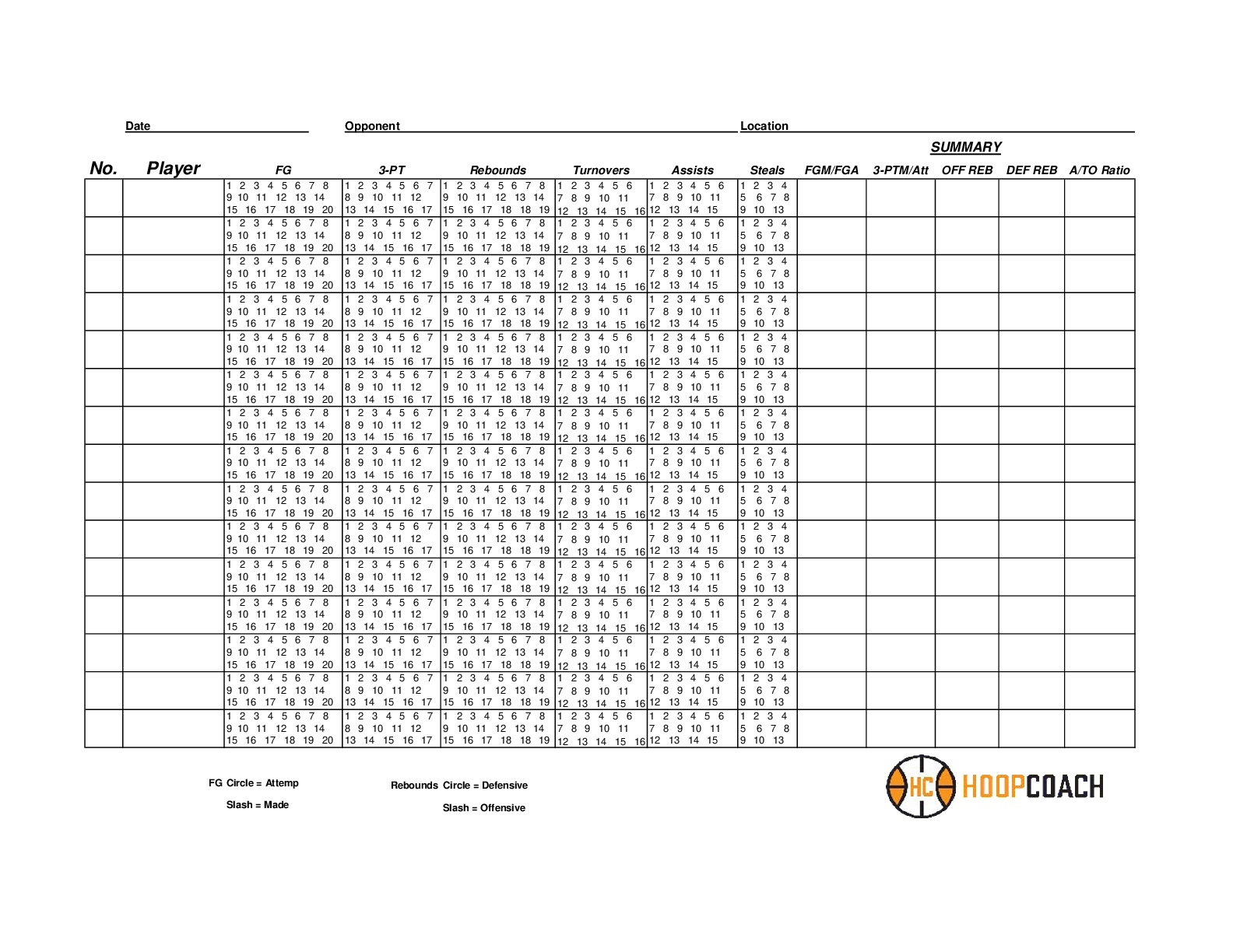 Printable Stat Sheets For Basketball