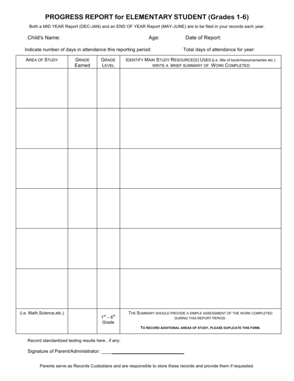 Blank Printable Daily Student Progress Information Sheet