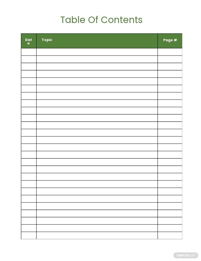 Free Printable Blank Table Of Contents