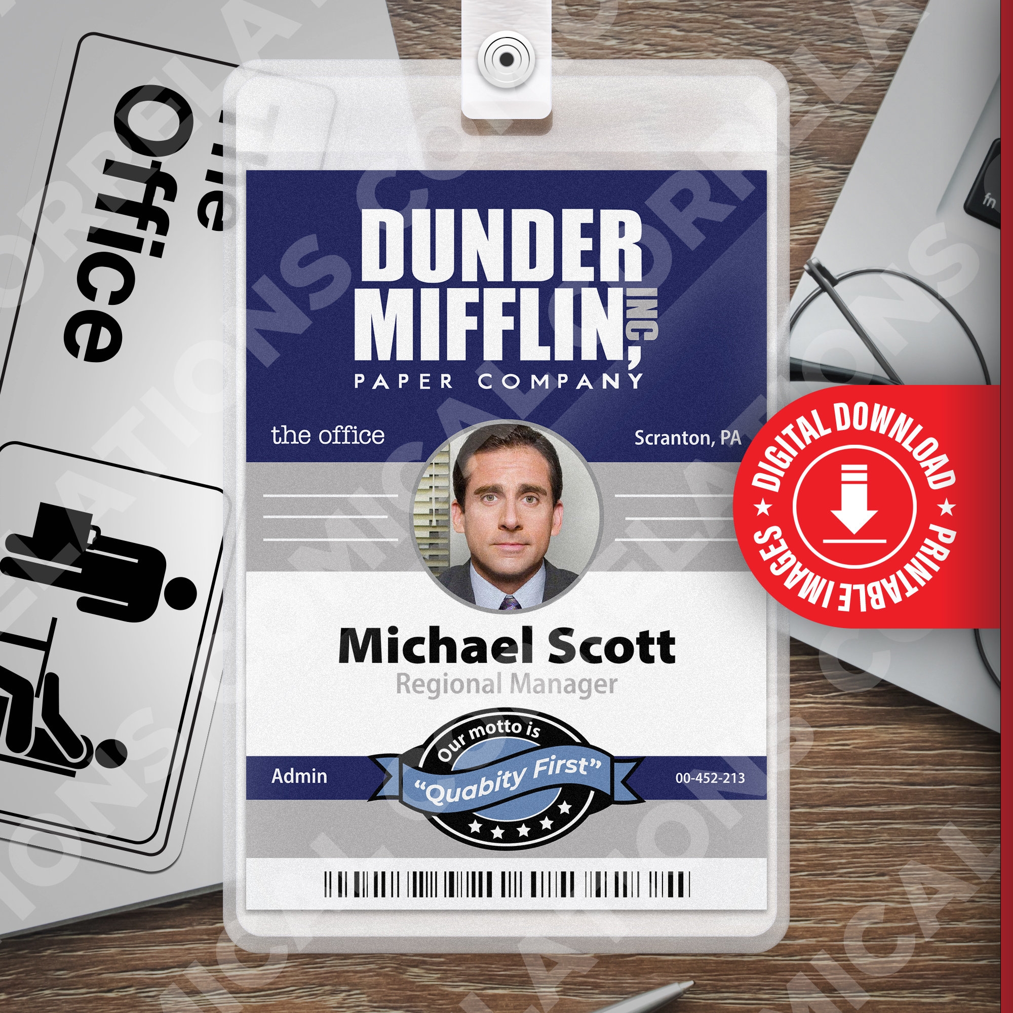 PRINTABLE The Office Michael Scott Dunder Mifflin ID Card Badge 