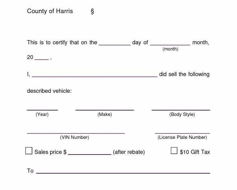Printable Vehicle Bill Of Sale Template Word