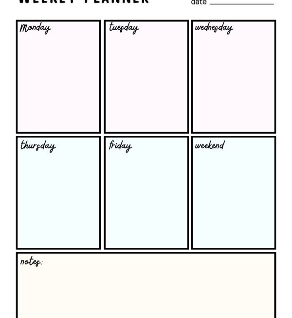 Printable Vertical Weekly Planner Template