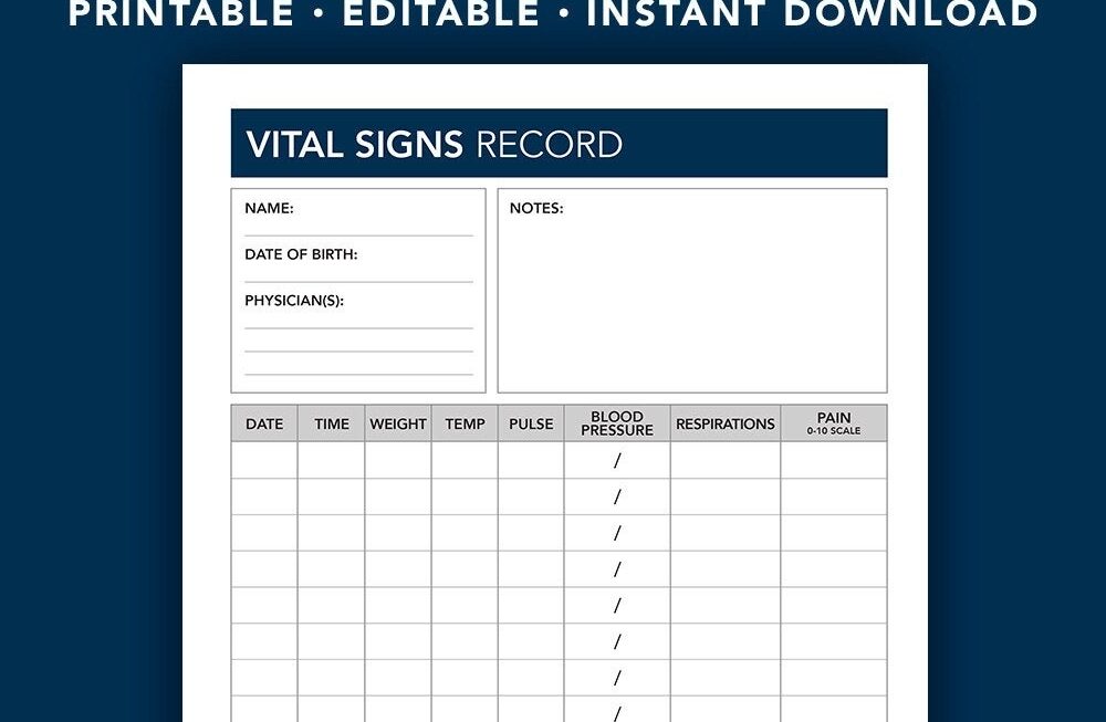 Printable Vital Signs Log Sheet