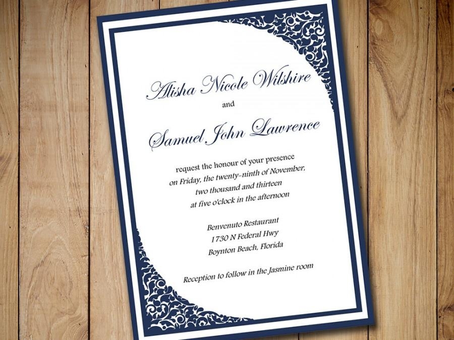 Printable Wedding Invitation Template Download Dark Navy Blue Printable Wedding Invitation Template Download Dark Navy Blue