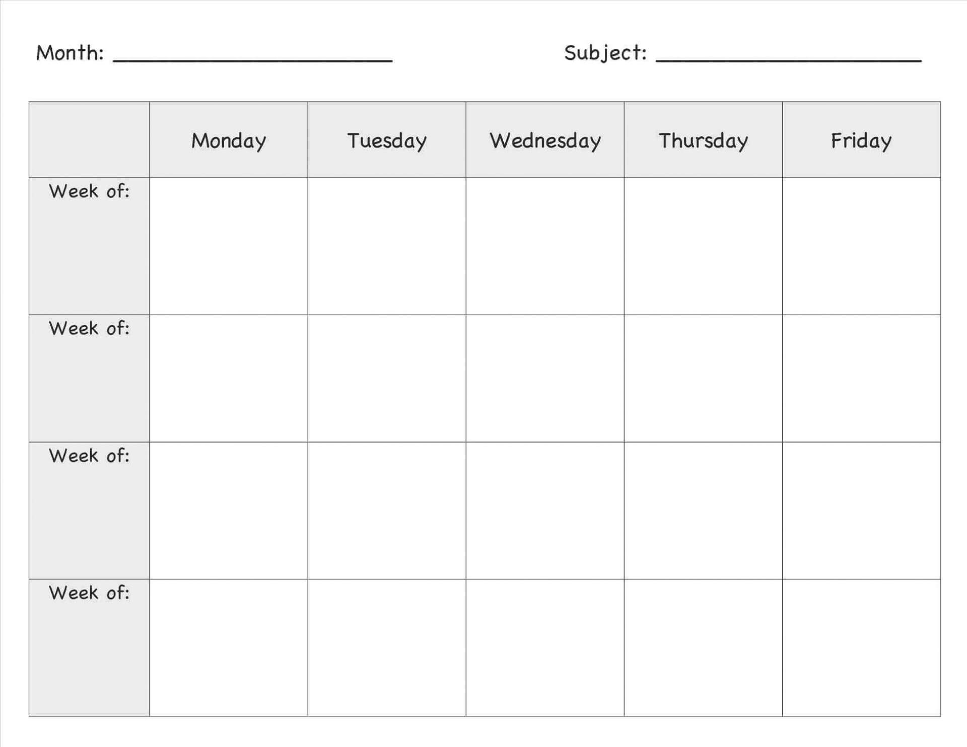 Blank Weekly Lesson Plan Template Printable