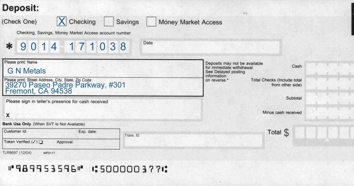Printable Wells Fargo Deposit Slip