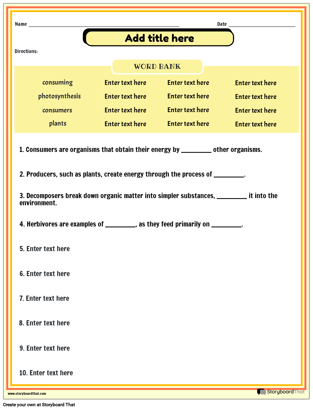 Printable And On Ecology Fill In Blanks