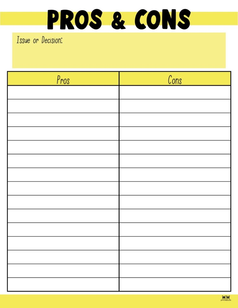 Pros Cons List Templates 18 Printables PrintaBulk