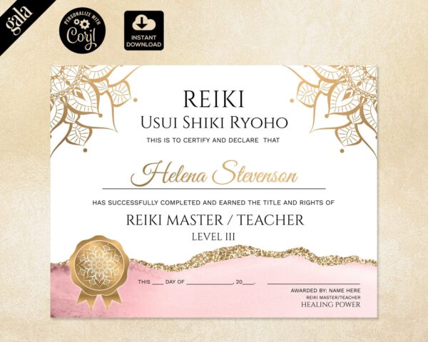 Reiki Printable Blank Certificate Of Completion