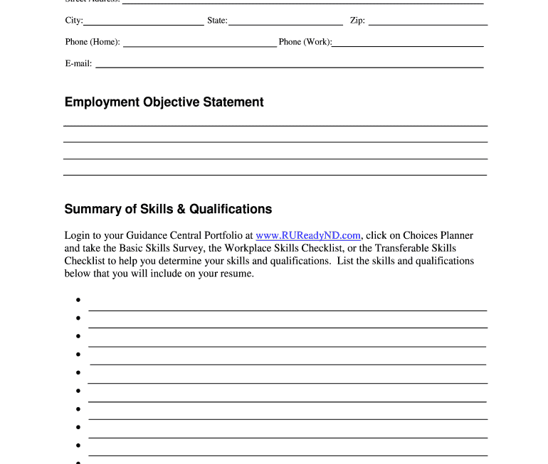 Resume Worksheet Fill Online Printable Fillable Blank PdfFiller