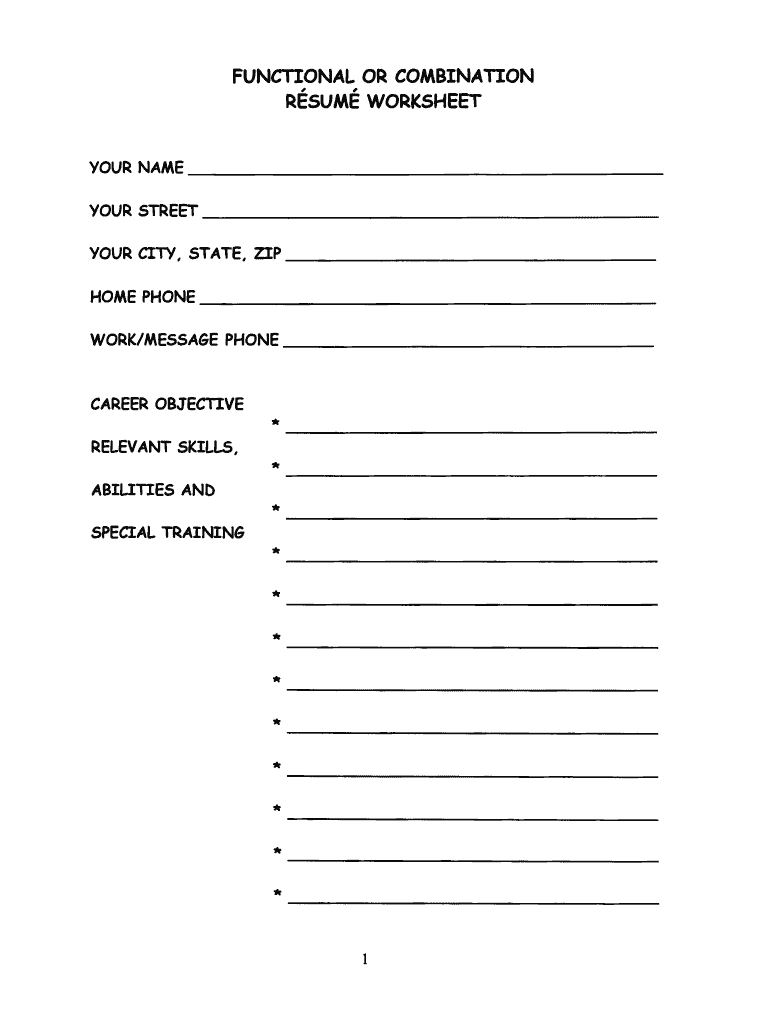 Resume Worksheet Printable Fill Online Printable Fillable Blank Resume Worksheet Printable Fill Online Printable Fillable Blank