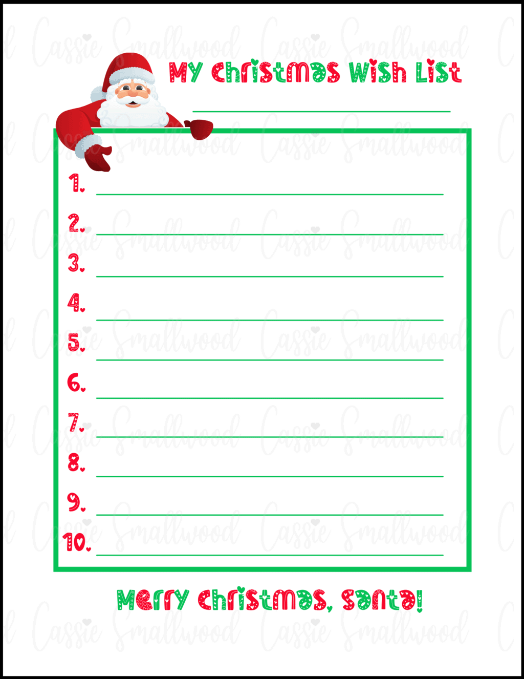 Santa With Blank List Clipart Printable