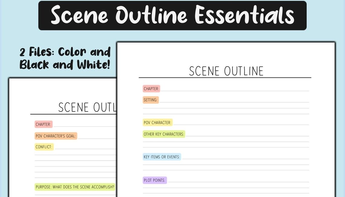 Scene Writing Worksheet Chapter Planning Writing Template