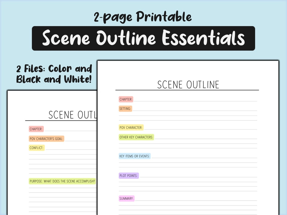 Scene Writing Worksheet Chapter Planning Writing Template 