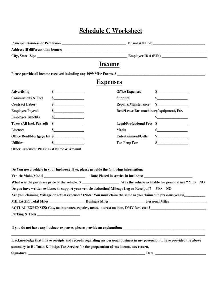 H&R Block Blank Printable Schedule C Form