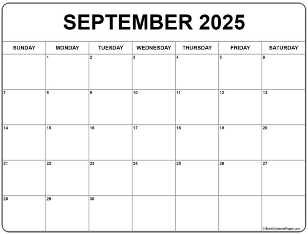 Printable 2025 Blank Calendar Page September