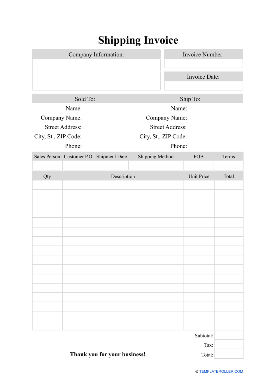 Shipping Invoice Template Fill Out Sign Online And Download PDF 